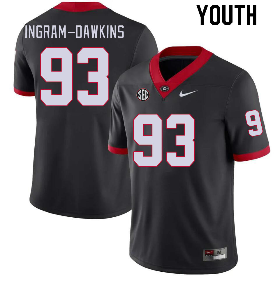 Youth #93 Tyrion Ingram-Dawkins Georgia Bulldogs College Football Jerseys Stitched-Black - Click Image to Close